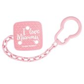 CANPOL Łańcuszek, zawieszka do smoczka uspokajającego I LOVE MUMMY różowy