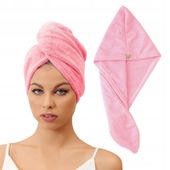RĘCZNIK DO SUSZENIA WŁOSÓW Czepek na głowę ZAPIĘCIE MIŚ Różowy