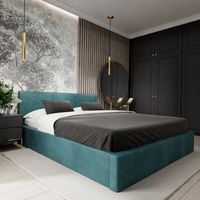 ŁÓŻKO TAPICEROWANE DO SYPIALNI 120x200 PODWÓJNE Z POJEMNIKIEM TURKUSOWE