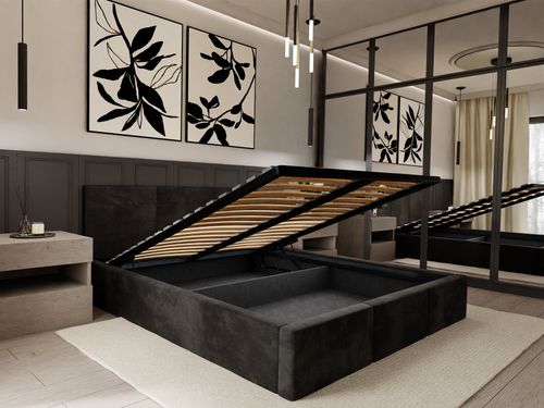 ŁÓŻKO TAPICEROWANE DO SYPIALNI 120x200 ŁÓŻKO PODWÓJNE Z POJEMNIKIEM CZARNE na Arena.pl