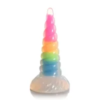 xr brands glow dildo silikonowy tęczowy świecący spiralny 19 cm
