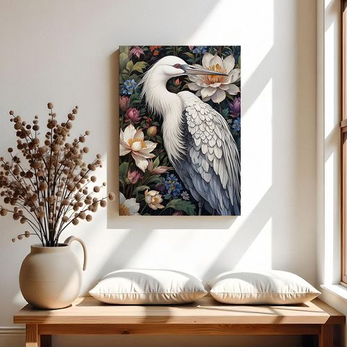 Obraz na płótnie biały ptak w kwiatach 50x70 cm na Arena.pl