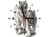 30X30CM ZEGAR ŚCIENNY WHITE TIGERS OBRAZ MALOWANE