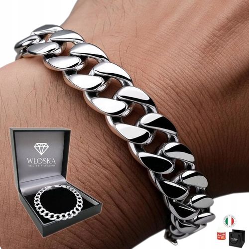 PEŁNA BRANSOLETKA SREBRNA MĘSKA PANCERKA SREBRO PRÓBA 925 DIAMENTOWANA na Arena.pl