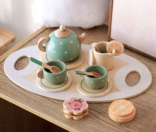 SERWIS KAWOWY HERBACIANY DREWNIANY ZESTAW DO HERBATY DLA DZIECI CZAJNIK 15e na Arena.pl