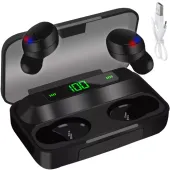Słuchawki Bezprzewodowe Bluetooth Czarne Dokanałowe Powerbank Sportowe LCD