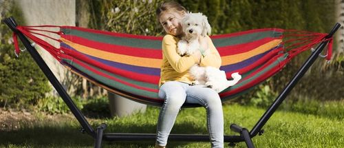 HAMAK OGRODOWY ze stelażem dwuosobowy brazylijski DUŻY RED GARDEN ZESTAW na Arena.pl