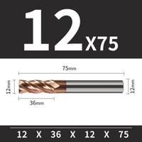 Frez TiSiN 4 ostrza Z-4 do stali nierdzewnej do 55HRC Roz.  Ø12x36x12Dx75L