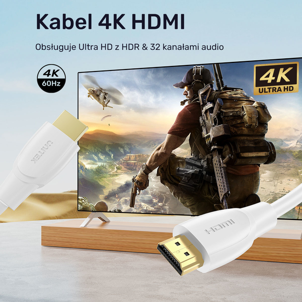 Unitek Kabel HDMI 2.0 4K biały 10m zdjęcie 4