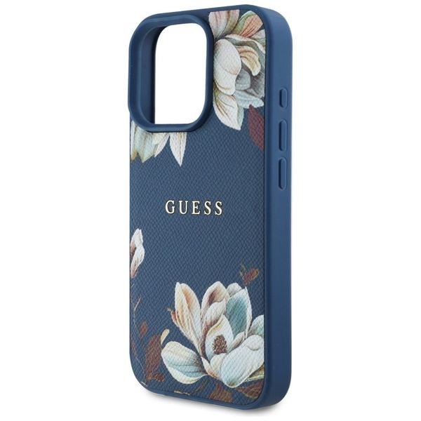 Etui Guess Grained Printed Flower Pattern MagSafe do iPhone 16 Pro niebiesk zdjęcie 6