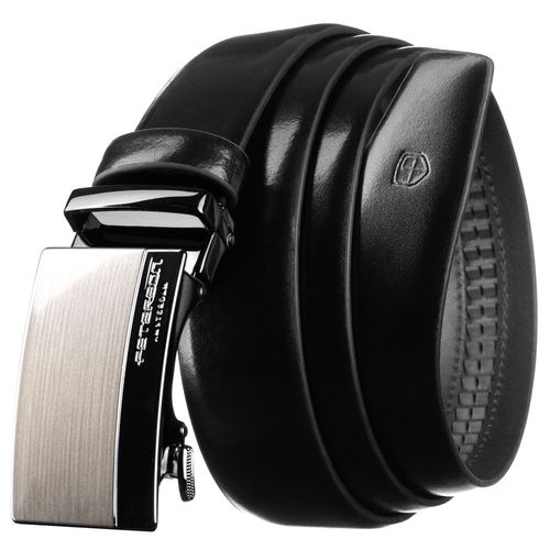 męski pasek skórzany w czarnym kolorze z automatyczną, srebrną klamrą na Arena.pl