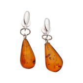 Kolczyki wiszące sztyfty - koniakowy Bursztyn krople i srebro 2
