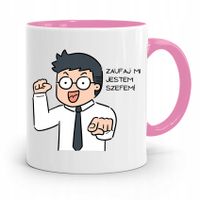 Kubek Różowy Prezent Dla Szefa Zaufaj Mi Z Nadrukiem Ze Zdjęciem