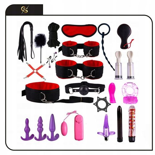 MEGA DUŻY XXL ZESTAW BDSM 28el KAJDANKI KNEBEL KORRKI NAKŁADKA WIBRATOR PAR na Arena.pl