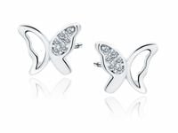 Delikatne rodowane srebrne kolczyki celebrytki motylki motyle butterfly białe cyrkonie srebro 925 Z1851ER_W
