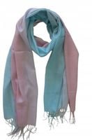 Cashmere - piękny elegancki cieniowany szal z frędzlami różowo-błękitny