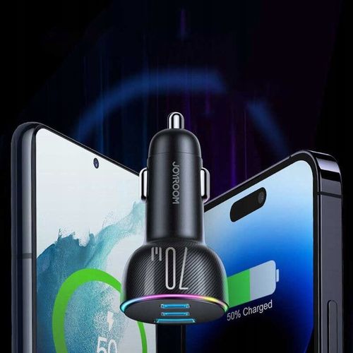 JOYROOM SZYBKA ŁADOWARKA SAMOCHODOWA 70W 1xUSB, 2xUSB C PODŚWIETLANA na Arena.pl