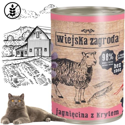 karma mokra dla kota jagnięcina z krylem 400g wiejska zagroda bez zbóż na Arena.pl