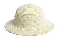 Kapelusz Słomkowy Plażowy dla Dziewczynki na Lato z Perełkami i Gumką 48