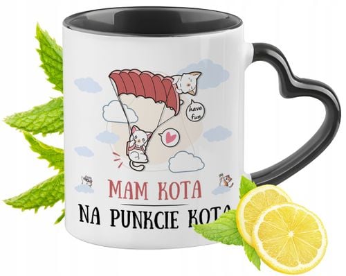 Kot Kotek Kotki Kubek Czarny Z Uszkiem W Kształcie Serca Na Prezent na Arena.pl