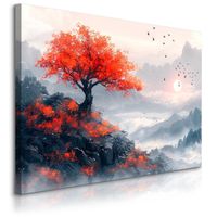 Obraz Canvas Krajobraz Góry We Mgle Ptaki Styl Japoński Natura 90cm x 60cm