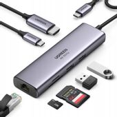 UGREEN ADAPTER HUB USB-C 2x USB HDMI SD USB-C RJ45 1Gbps - PRZEJŚCIÓWKA