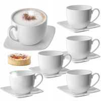FILIŻANKI ZE SPODKIEM 250 ml KOMPLET 6szt DO KAWY PORCELANA ZESTAW PREZENT