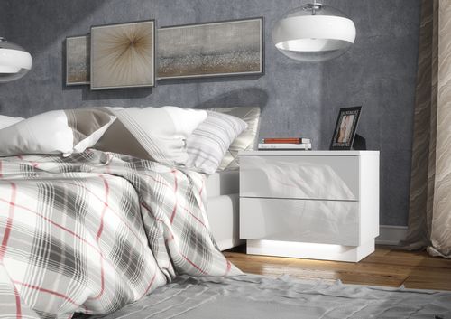 STOLIK NOCNY 2 SZUFLADY BIAŁY POŁYSK + LED na Arena.pl