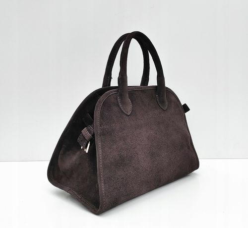 Torebka zamsz kuferek skóra naturalna brązowa czekoladowa espersso na Arena.pl