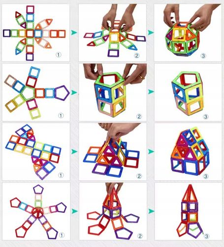 Klocki magnetyczne PANELE KONSTRUKCYJNE edukacyjne kolorowe 3D zestaw 128el na Arena.pl