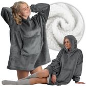 Kocobluza duża futrzak oversize gruba koc bluza z kapturem szara unisex
