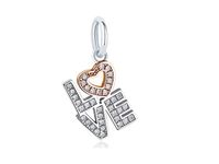Rodowany srebrny wiszący charms do pandora love miłość serce heart cyrkonie srebro 925 DZ010RH+RG