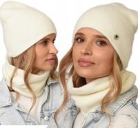 MODNY Komplet damski zimowy Ciepła CZAPKA + Komin Tuba szal Wanilia