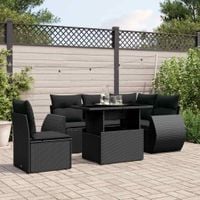 6-cz. zestaw mebli ogrodowych z poduszkami, czarny polirattan