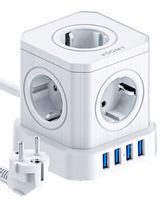 Listwa Zasilająca 9 w 1 - Listwa Zasilająca z Wyłącznikami USB Biały