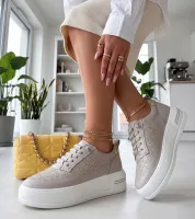Beżowe Sneakersy Ze Skóry Naturalnej Cambell 37