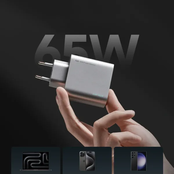 ładowarka sieciowa cuktech 65w gan 2xusb-c 1xusb-a - szara zdjęcie 8