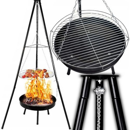 PALENISKO TRÓJNÓG GRILL OGRODOWY OGNISKOWY WISZĄCY DUŻY RUSZT CHROMOWANY 50 na Arena.pl