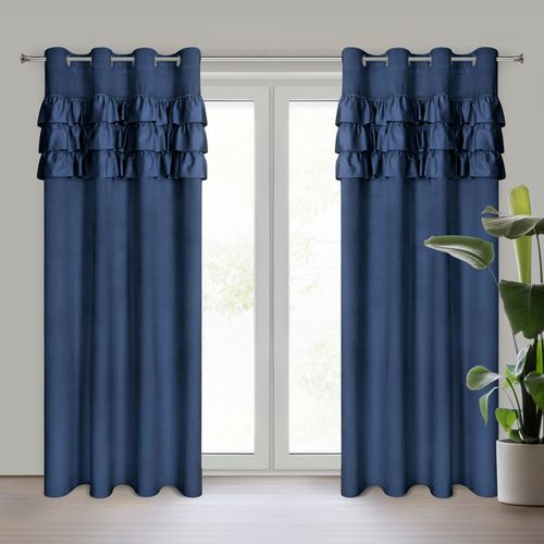 Zasłona zaciemniająca z falbankami na przelotkach SAMI 140X250 granatowa na Arena.pl