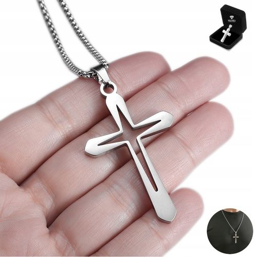 ŁAŃCUSZEK Z KRZYŻYKIEM Srebrny Męski Krzyż Łańcuch Naszyjnik WŁOSKI GRATIS na Arena.pl