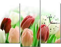 90CM 70 ZEGAR 3 ELEM CZERWONE TULIPANY SCIENNY DRUK