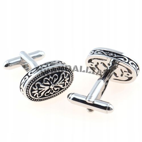 WANDALLIA Spinki do mankietów SP-MN-455 Owalne Srebrne Klasyczne Męskie na Arena.pl