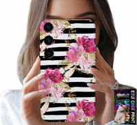 ETUI DO SAMSUNG GALAXY S23 - KWIATKI W CZARNO - BIAŁE PASKI WZORY