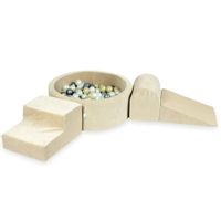 Piankowy plac zabaw z basenem okrągłym 90x30 Velvet soft beżowy + 200 piłek (jasne złoto, srebrne, perła, przezroczyste)