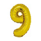 balon foliowy cyfra 9 złota 35cm. urodziny