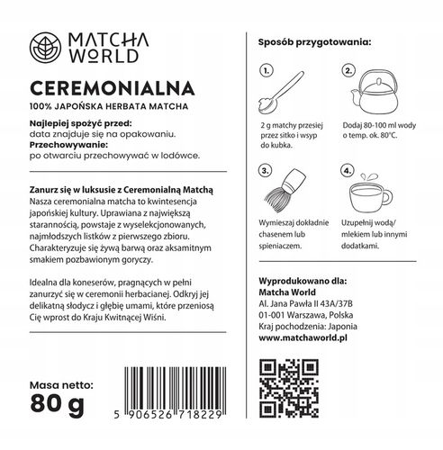 Matcha World Japońska Ceremonialna zielona herbata premium 80g na Arena.pl