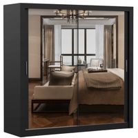 Szafa przesuwna MILAN 200x64 CZARNY/CZARNY+LUSTRO półki pojemna PRODUCENT