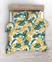 Pościel z kory 180x200 biała w zielone złote egzotyczne liście