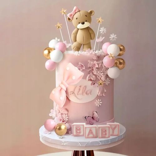 CALY Zestaw dekoracji na tort – MIS z różową kokardką + napis BABY ROCZEK na Arena.pl