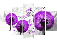 70 100CM OBRAZ 5 ELEM DMUCHAWCE FIOLECIE DRUK PŁÓTNO